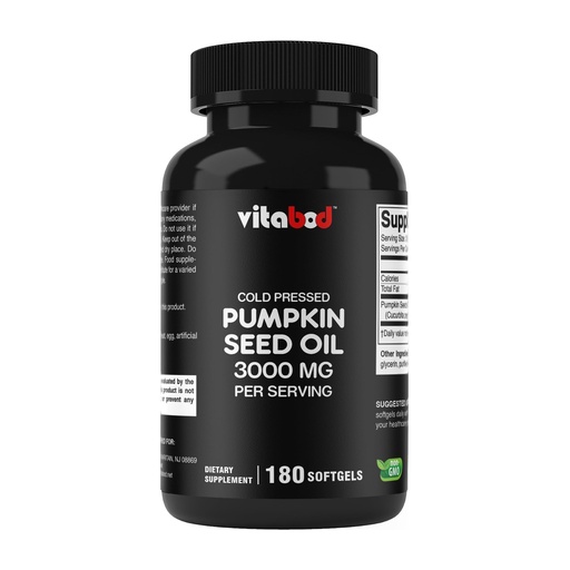 [BRSROZY5DMCAKD36] Vitabod Cold Pressed Pumpkin Seed Oil 3000mg per Serving - 180 Softgels - Non-GMO & Gluten Free