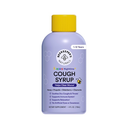 [BRSW2YADCACAK3TZ] Beekeeper's Naturals Propolis Honey Cough Syrup Nighttime for Kids Immune Support with Propolis, Elderberry & Raw Honey - Sleep Support with Chamomile & L-Theanine - Gluten Free, 4 oz.