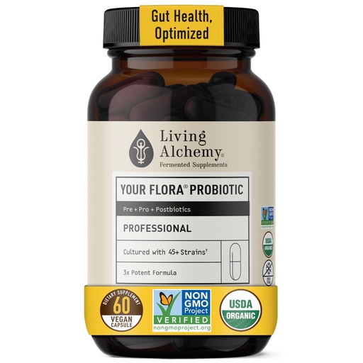 [BRSW2FL2BZ4BE33U] Living Alchemy Gut Health Supplements for Men & Women - Your Flora Probiotic Professional Digestion Supplement with Fermented Soybean, Prebiotics, Digestive Enzyme - Vegan, Non-GMO, 60 Pcs
