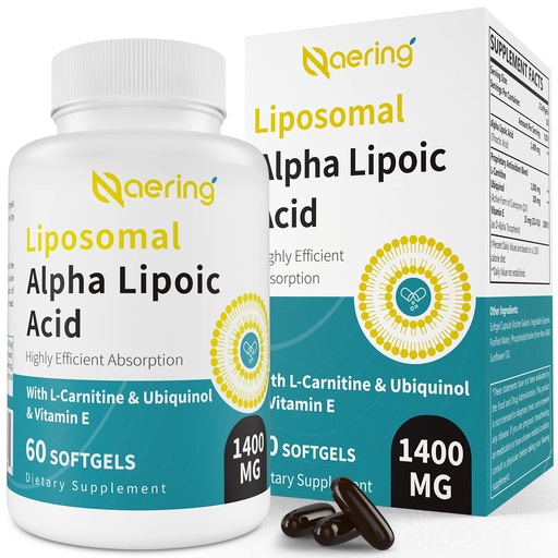 [BRSROFA5CJ5WYFA2] Liposomal Alpha Lipoic Acid 1400mg Softgels, ALA Supplement with L-Carnitine 1000mg, Ubiquinol (Active CoQ10) 100mg and Vitamin E 10mg,Alpha-Lipoic Acid for Antioxidants, Nerve,Energy 60 Softgels