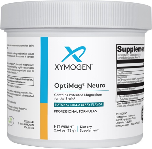 [BRSRMGQTCQHAOYAZ] XYMOGEN OptiMag Neuro - Chelated Magnesium Powder - with Magnesium Glycinate & L-Threonate - Support Brain Health & Relaxation - Mixed Berry (30 Servings)
