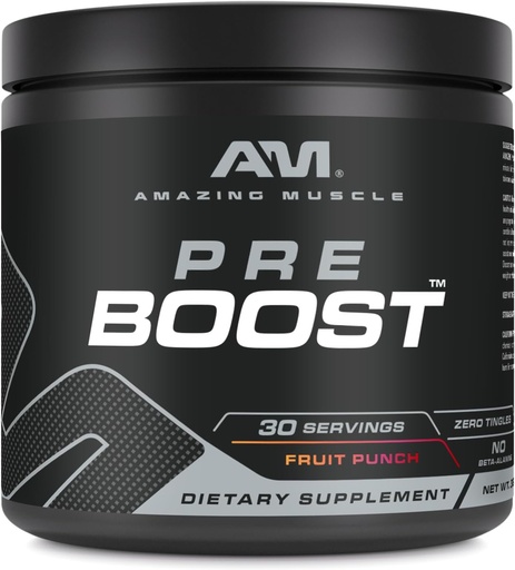 [BRSWECQNA4IRQEQZ] Amazing Muscle Pre Boost | 30 Servings | 324 Grams | Pre-Workout Supplement | Fruit Punch Flavor | Made in USA