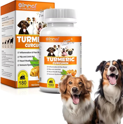 [BRSRAYILOINR4CAY] Turmeric for Dogs – 180 Count Tablet Treats with Curcumin & Piperine – Joint Health, Mobility, Allergy & Itch Relief, Skin & Coat, Hot Spots – Duck Flavor with Salmon Oil