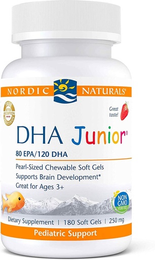 [BRSWIYTQBQOBGG3Y] Nordic Naturals Pro DHA Junior, Fresa - 180 Mini Chewable Soft Gels - 250 mg Total Omega-3 con EPA &amp; DHA - Desarrollo del cerebro y función visual - No GMO - 45 Servimientos