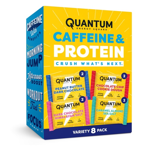 [BRSWGGQBBB6GKEYU] Quantum Energy Square: Energy Bar with Caffeine & 10g Protein. Delicious Healthy Snack On The Go. (Vegan, Gluten-free, Soy-free, Dairy-free) (Variety 8-Pack)