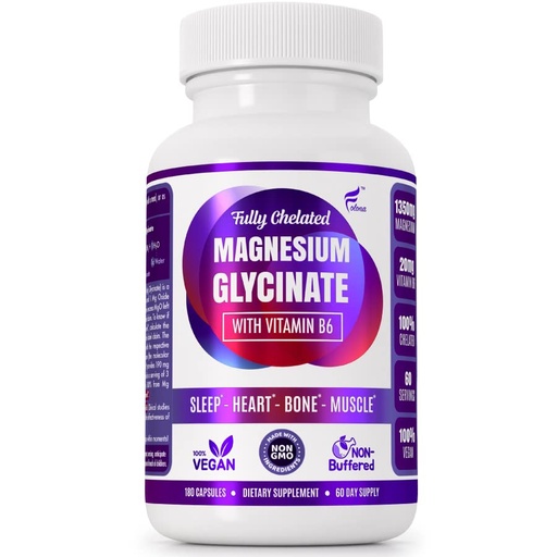 [BRSW2BAKCVYRG3DL] Folona Magnesium Glycinate with Vitamin B6 Research Proven to Enhance Absorption, 1350mg Fully Chelated - Supports Sleep, Stress Relief, Energy, Muscle Cramps - Gluten Free, NonGMO, 180 Vegan Capsules
