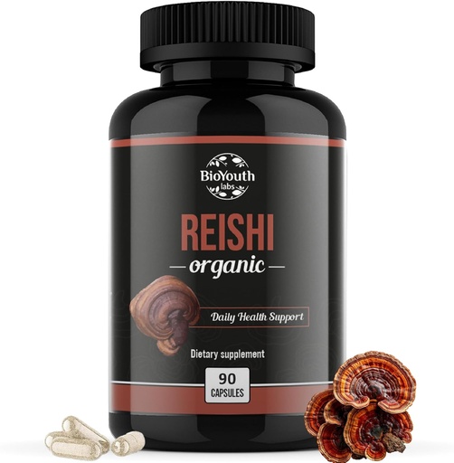[BRSROGTYCMBAOCL3] Organic Reishi Mushroom Capsules Supplement | Non-GMO & Allergen-Free | 90 Capsules (1-Month Supply)