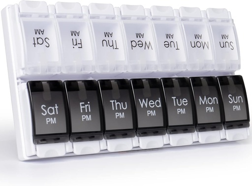 [BRSW2FARCNYBM2Y2] MERICARGO Am Pm Pill Organizer 7 Day, 2 Times a Day Large Weekly Pill Box, Push Button Daily Pill Case for Vitamin, Fish Oil, Supplements