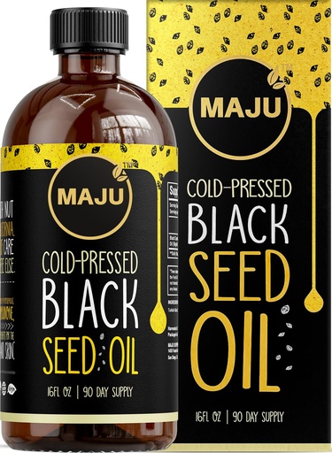 [BRSWGCQDDF7AAHLP] MAJU's Black Seed Oil 16oz: 3X Thymoquinone, Cold Pressed, 100% Turkish Black Cumin Nigella Sativa Seed Oil (Better Than Organic), Non-GMO, 100% Liquid Pure Blackseed, Glass Bottle