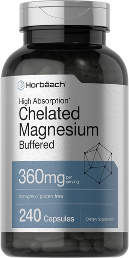 [BRSRMHAHCUMRMYD6] Horbäach Chelated Magnesium | 360mg | 240 Capsules | Non-GMO & Gluten Free Supplement