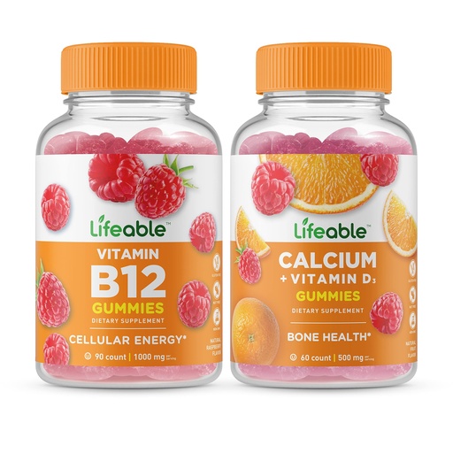[BRSROZABOUCWY33K] Lifeable Vitamin B12 + Calcium with Vitamin D, Gummies Bundle - Great Tasting, Vitamin Supplement, Gluten Free, GMO Free, Chewable