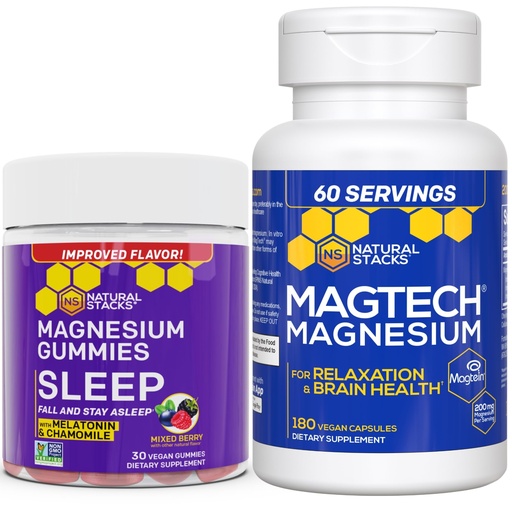 [BRSROBAEC5YBMDQ6] Natural Stacks Magtech Magnesium + Sleep Magnesium Citrate Gummies Bundle - 4 Forms of Magnesium - Supports Relaxation and Brain Health* - 210 Pieces