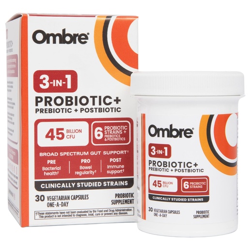 [BRSRAYDQCIBQ4EI7] Ombre 3-in-1 Probiotic, Prebiotic and Postbiotic for Digestive Health & Gut Health - 45 Billion CFU - Bloating, Constipation & Gas Relief - Metabolic & Immune Support for Women & Men, 30 Day Supply