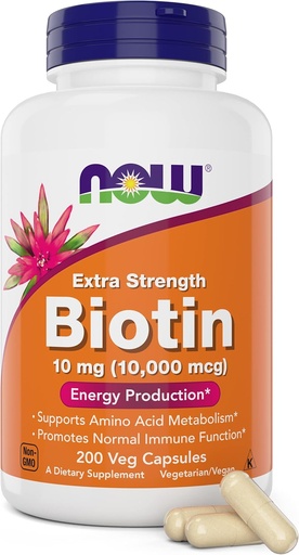 [BRSRMBQ3BAIAMYLH] NOW Foods Extra Strength Biotin 10,000mcg / 10 mg - 200 Count - Hair, Skin, Nail - Supplement for Men and Women - B7 Vitamin - Vegetarian, Vegan, Non-GMO