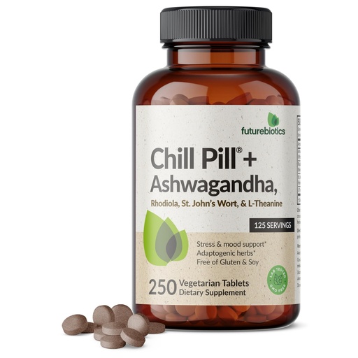 [BRSROFIDBYAQMEY7] Futurebiotics Chill Pill + Ashwagandha, Rhodiola, St. John’s Wort, & L-Theanine - Non-GMO, 250 Vegetarian Tablets