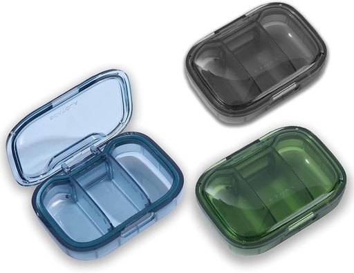 [BRSROYAOCMPBGC32] 3 Pack 3 Compartment Pill Box, Moisture Proof Pill Case, Travel Pill Organizer for Pocket Purse, Daily Portable Medicine Vitamin Box, Fish Oil Box, Supplement Box