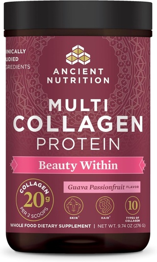 [BRSWGCYKCAHGOHL6] Ancient Nutrition Multi Collagen Protein Powder Beauty Within, Guava Passion Fruit, 9.74 oz