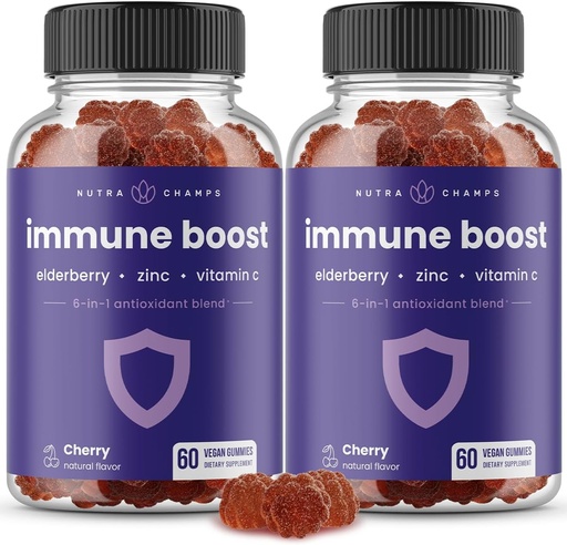 [BRSWYFQCOUCBSDLG] Immune Support Gummies | Powerful Blend of Elderberry, Vitamin C, Zinc, Echinacea, Astragalus Root & Ginger | Immune Boosters for Adults & Kids Supplement | Vegan & Non-GMO | Cherry | 60 Ct (2 Pack)
