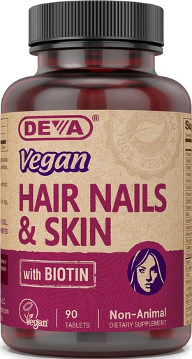 [BRSW2FDQDIBAY3DL] DEVA Vegan Hair, Nails & Skin Vitamins & Minerals with Biotin, Supplement, 90 Tablets