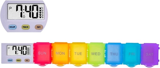 [BRSROAQRBUJQ4H34] [4 in 1] 7 Day Medicine Pill Organizer+5 Reminder Alarms+Timer+Clock,Large Compartment,Loud Sound,Large Screen,Moisture-Proof,Dust-Proof,Travel Weekly/Daily Pill Box/Organizer/Case/Container/Dispenser