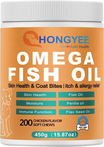 [BRSRAFD3AQHGOELZ] Skin & Coat Care Omega 3 Soft Chews for Pet -Fish Oil for Dogs Healthy Skin | Shiny Fur | Against itching in a Treat Format, All-in-1 Oil