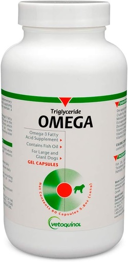 [BRSWIYQPCYCB2EQ5] Vetoquinol Triglyceride Omega 3 Supplement for Large Dogs, Dog Fish Oil Supplement with EPA and DHA, Promotes Skin, Coat, Joint, and Immune Health, Omega 3 Fish Oil for Dogs 60lbs or More, 60ct