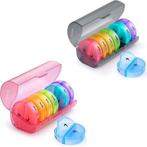 [BRSRMBAEAR4GKHTP] 2 Pack Weekly Pill Organizer 7 Day 2 Times a Day, Sukuos Large Daily Pill Cases for Pills/Vitamin/Fish Oil/Supplements, BPA Free Pill Box, Easy to Clean