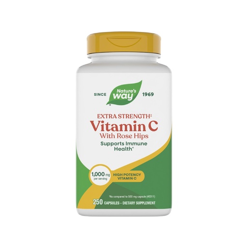 [BRSWIYILOADBWCQ7] Nature's Way Vitamin C with Rose Hips Extra Strength (1)- Supports Collagen Production & Healthy Immune Function* - 1000 mg per Serving - Dairy-Free & Gluten-Free - 250 Count (250 Servings)