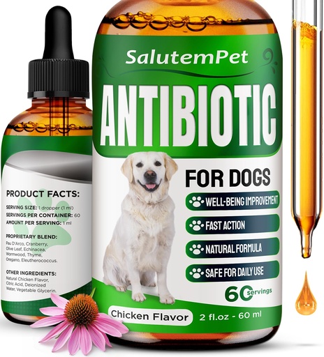 [BRSROZAHAEPWA2A7] Dog Antibiotics for Infections, Cough, & Itching | Natural Antibiotics for Dogs for All Ages to Promote Wound Healing | Dog UTI Treatment and Tooth Infection Treatment | Chicken Flavor | 2 Oz