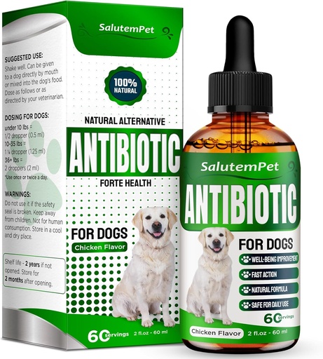 [BRSROZAHAEPWA2A7] Naturliga antibiotika för hundar | Hund Antibiotika för infektion, hosta och allergier | Hund UTI Behandling Antibiotika för alla raser | Herbal Supplement med kyckling smak | 2 Oz