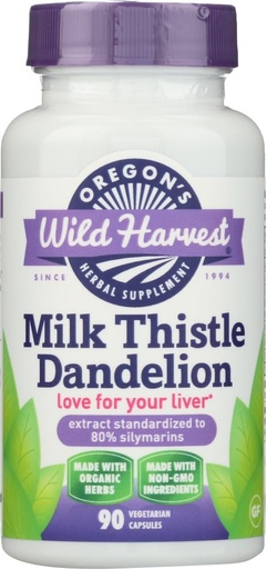 [BRSWIGT5BJ6RG2A5] Oregon 's Wild Harvest Milk Thistle Dandeelion - Uddrag Standardiseret til 80% Silymariner (90 kapsler)