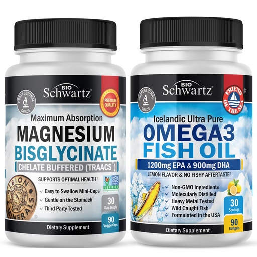 [BRSRA2YKPIIRSEY6] Magnesium Bisglycinate 180 Count + Omega 3 Fish Oil 90 Count Bundle