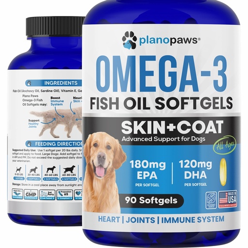 [BRSRMEIFOIHGO23O] Omega 3 Fish Oil for Dogs - Salmon Oil for Dogs - Dog Fish Oil Supplement May Help Shedding, Allergy, Itch Relief - Supports Dry Skin, Joints - Dog Skin and Coat Supplement - 90 Fish Oil Pills EPA DHA