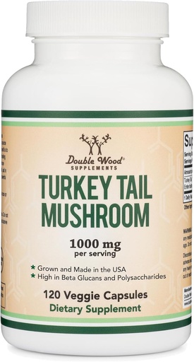 [BRSWGHY5CAORU233] Turquía Tail Mushroom Suplemento (120 Capsules - 2 Month Supply) (Coriolus Versicolor) Soporte integral del sistema de inmunes, no transgénico, sin gluten, cultivado y encapsulado en los EE.UU. por madera doble