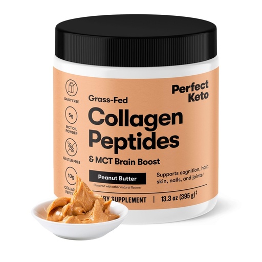 [BRSWYAQZDMIGAD3L] Perfect Keto Collagen Peptides, Peanut Butter, 10g Protein Powder, Grass Fed Hydrolyzed Type 1 & 3 Supplement, Low Carb, No Sugar Added, Keto Friendly, Coffee Creamer & Drink Mix, with MCT Oil