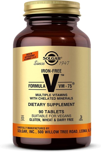 [BRSWIY36OJYWGHL6] Solgar Iron-Free Formula VM-75, 90 Tablets - Multivitamin with Chelated Minerals - Vitamin A, B6, B12, C, D, E - Biotin, Magnesium, Calcium, Zinc - Vegan, Gluten & Dairy Free, Kosher - 90 Servings