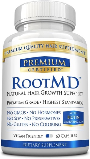 [BRSWGAQKCEBBSCY3] RootMD - Stimulate Hair Growth, Rejuvinate folicles, שיפור Scalp Circulation - ביוטין, קוטפר, Tocopheryl Acetate, Saw Palmetto - All Natural Vegan Friendly - 60 קפסולות