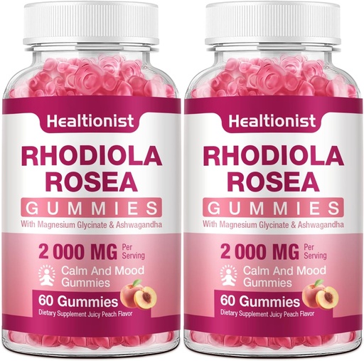 [BRSRAY3YOZ5BGADG] 2 Packs Sugar-Free Rhodiola Rosea Gummies Adaptogenic Rhodiola Rosea supplement " Cortisol Blocker for Performance, Stamina, Mood ' Motivation - Non-GMO, 120 Vegan Chews