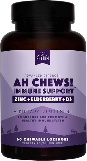 [BRSWYHANOZ7BGHYZ] Natural Rhythm Ah Chews! Immune Booster Lozenges for Kids and Adults, No Added Sugar, with Elderberry, Zinc & Vitamin D3, 60 Capsules