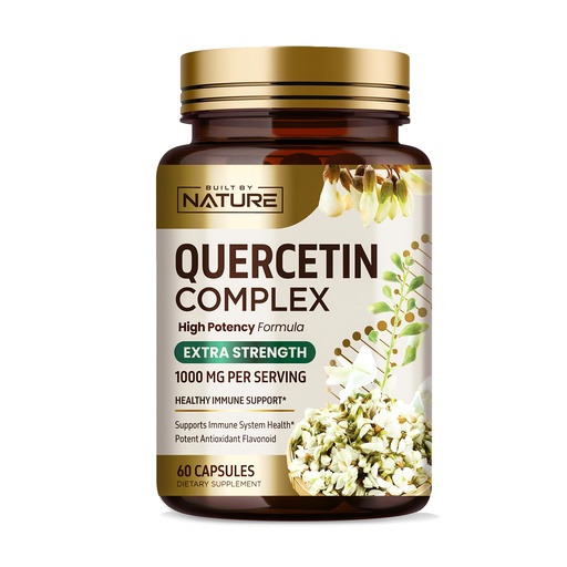 [BRSRA2Q6CEIQ2FA2] Built by Nature Quercetin 1000mg – High Potency Quercetin Dihydrate Antioxidant Flavonoid – Immune, Respiratory and Allergy Support - Non-GMO, Gluten-Free - 60 Veggie Capsules