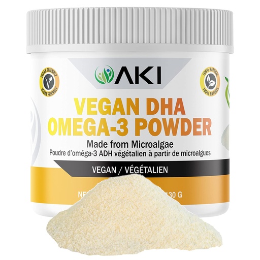 [BRSW2Y35C4IR6HQ7] AKI Omega 3 DHA Micro Algae Powder Supplements - Plant Based Keto Vitamin - Alternative to Fish or Krill Oil - Vegan & Non-GMO (4.58oz/130g)