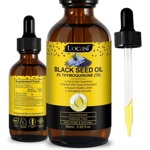 [BRSROGI5OICBQCDV] Uocasi Black Seed Oil, Cold Pressed, 100% Pure & Natural , Hair Growth & Skin Care, 2.02 Fl Oz