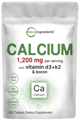 [BRSRAFQ6BUOWA3D6] Calcium 1,200mg with Vitamin D3 & K2, 300 Tablets | Calcium Supplements for Women & Men | Mineral Complex Support Bone, Teeth, Colon & Cardiovascular Health | Non-GMO, Gluten-Free