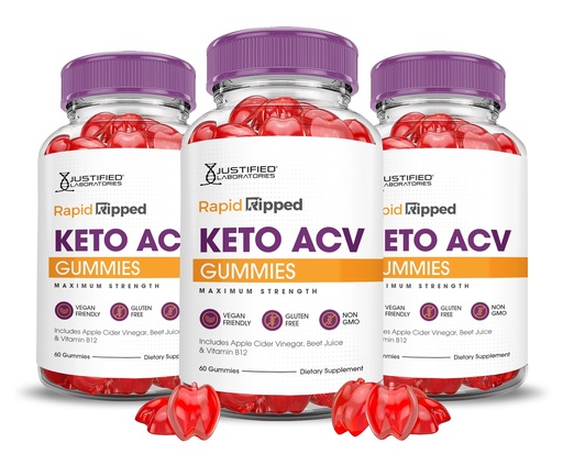 [BRSRA2Q3AR5AECLK] Justified Laboratories Rapid Ripped Keto ACV Gummies (1000 mg) - 60 Count, Pack of 3 - Formulated with Apple Cider Vinegar, Folate & Vitamin B12 - Non-GMO, Vegan, Gluten Free - 90 Servings