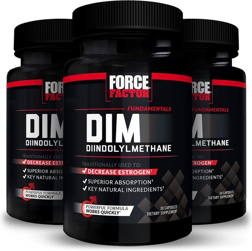 [BRSW2Y37DEJRADY4] FORCE FACTOR DIM, 3-Pack, comprimidos para diminuir o estrogénio em homens, suplemento de diindolilmetano com ingredientes naturais chave e absorção superior, diindolilmetano 300mg, funciona rápido, 90 cápsulas