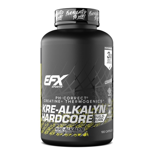 [BRSWGCADDMCWKE3V] EFX Sports Kre-Alkalyn Hardcore | Thermogenic pH Correct Creatine Monohydrate Pill Supplement | Energy & Strength Pre Workout | 60 Servings, 180 Capsules