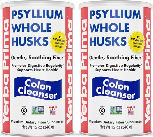[BRSWKEY5CMFRC33C] Yerba Prima Psyllium Whole Husks, Colon Cleanser 12 oz (Pack of 2) - 모든 천연 규정 섬유, 순수 프리미엄 심플, 실험실 테스트 비 GMO, 글루텐 프리 섬유, 미국에서 만든