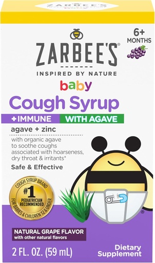 [BRSW2ZT4BEARSGTJ] Zarbee's Baby Cough Syrup + Immune with Organic Agave + çinko; Doğal Grape Flavor; Bebekler için 6+ Ay, 2 Fl Oz (Görünen 1)