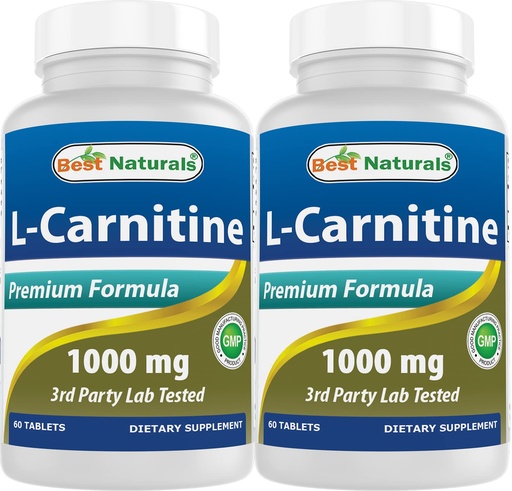 [BRSW2A37BMPWYDY6] Best Naturals L-Carnitine 1000mg 60 Tablets (60 Count (Pack of 2))
