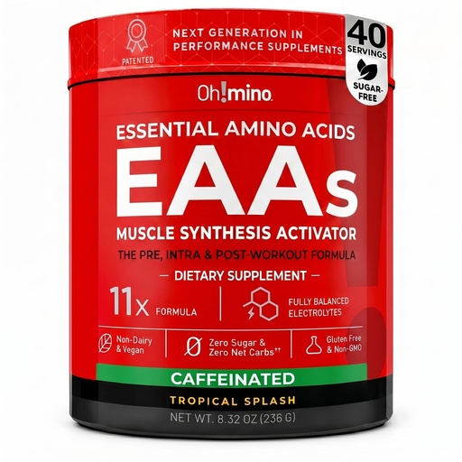[BRSWGFI7CEFAI2AZ] Ohmino BCAA + EAA Powder, Amino Acid Supplement, Tropical, 40 Servings | All 9 Essential Amino Acids, Patented Formula, Electrolytes & Adaptogens, Muscle Recovery & Endurance, Sugar-Free